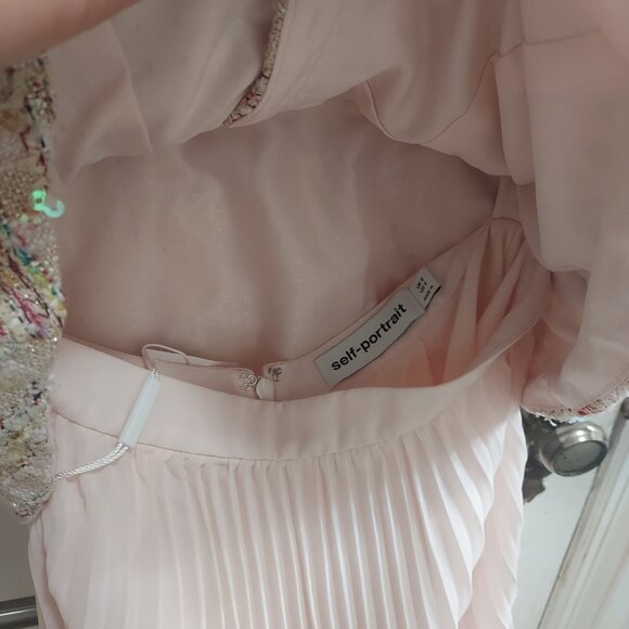 SELF-PORTRAIT Pink Sequin Boucle Midi Pleated Dress - Picture 10 of 14